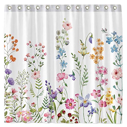 Floral Plant Watercolor Flower Shower Curtain Set
