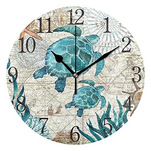 Ocean Sea Turtle Starfish Map Wall Clock