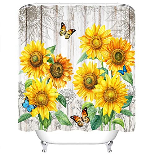 Sunflower Shower Curtain Farmhouse Country Floral Bathroom Set