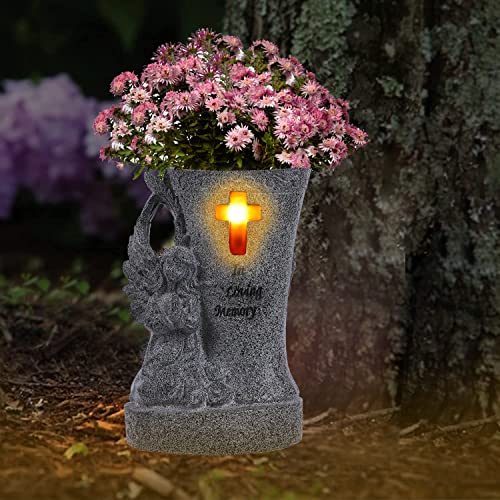 Garden Angel Statue with Solar Led Light and Vases