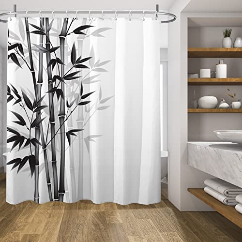 Decoreagy Black Bamboo Plant Shower Curtain Set