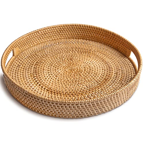Hand-Woven Round Rattan Serving Tray