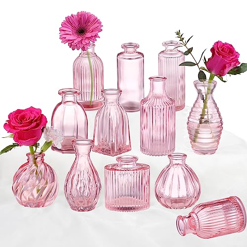 Pink Glass Vases Set of 12