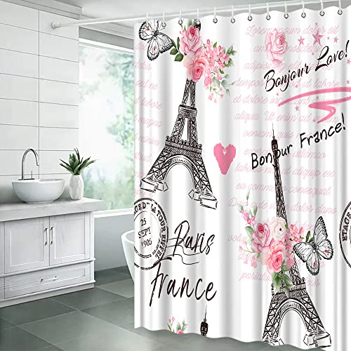 Romantic Paris Eiffel Tower Shower Curtain