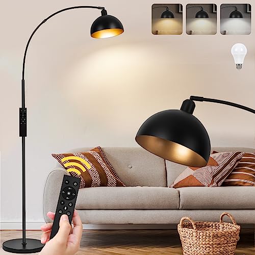 Upgraded Black Arc Floor Lamp - Dimmable Arched Floor Lamp with Remote Control