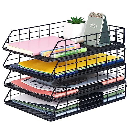 Tunnkit 4 Pack Stackable Letter Tray Paper Organizer