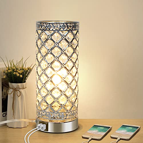 Touch Control Crystal Table Lamp with USB Ports