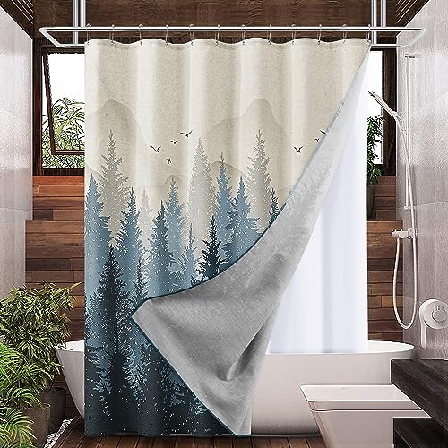SMABU Blue Linen Shower Curtain