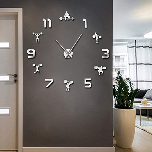 Weightlifting Fitness Room Wall Decor DIY Giant Wall Clock