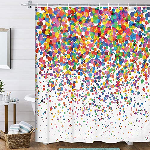 Geometric Confetti Falling Colorful Shower Curtain