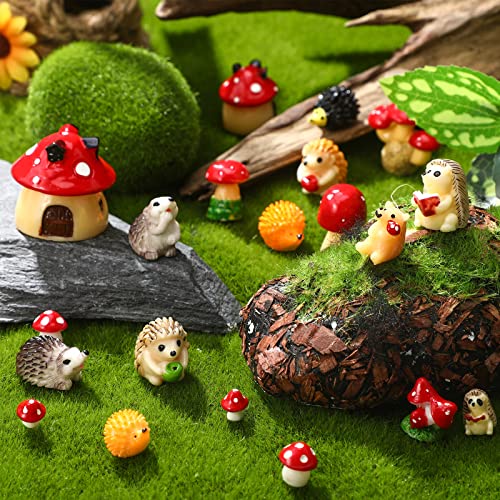 Mini Hedgehog Mushroom Figurines