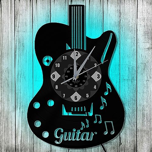 Guitar Clock Music Vinyl Record Wall Clock