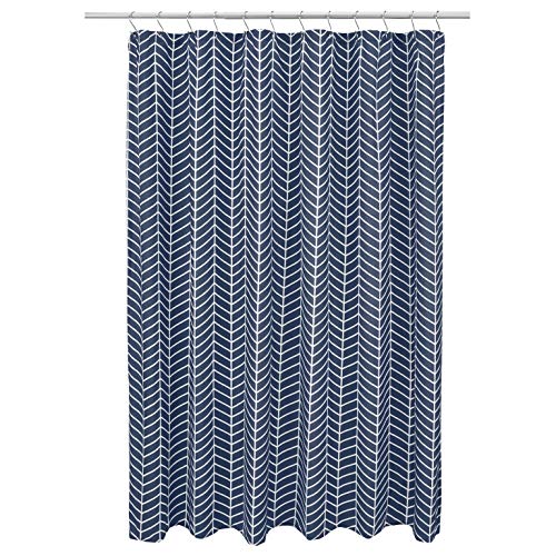 Stylish Navy Blue Herringbone Bathroom Shower Curtain