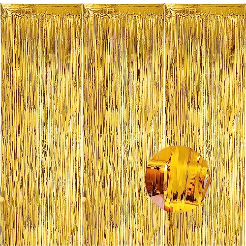 Gold Foil Fringe Backdrop Curtains for Party Decorations