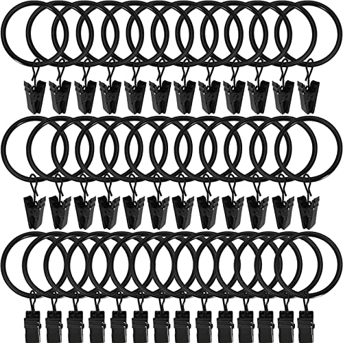 WeeksEight 44 Pack Black Curtain Rings with Clips