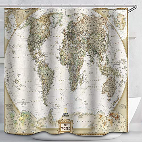 Vintage Style World Map Shower Curtain