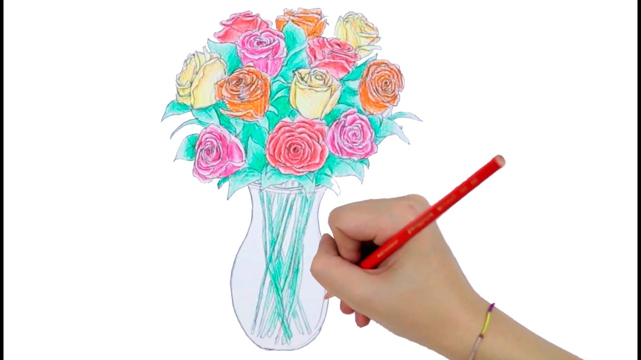 How To Draw A Vase Of Roses