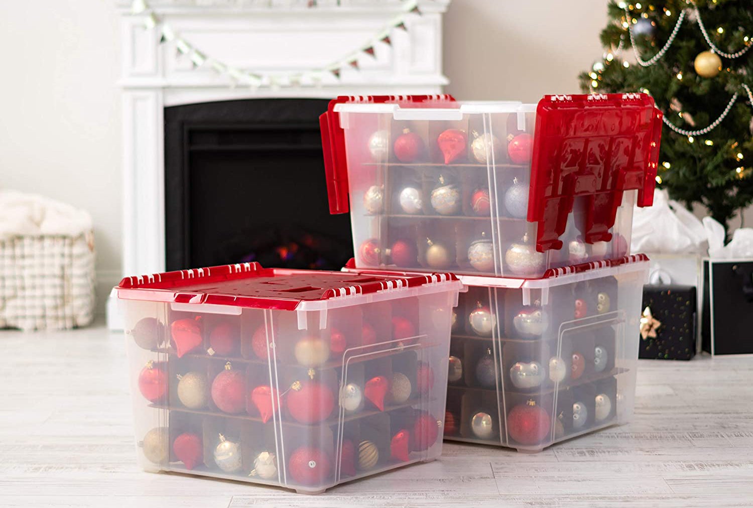 Sterilite 2-Layer Red Ornament Storage Box  Red ornaments, Ornament storage,  Ornament storage box