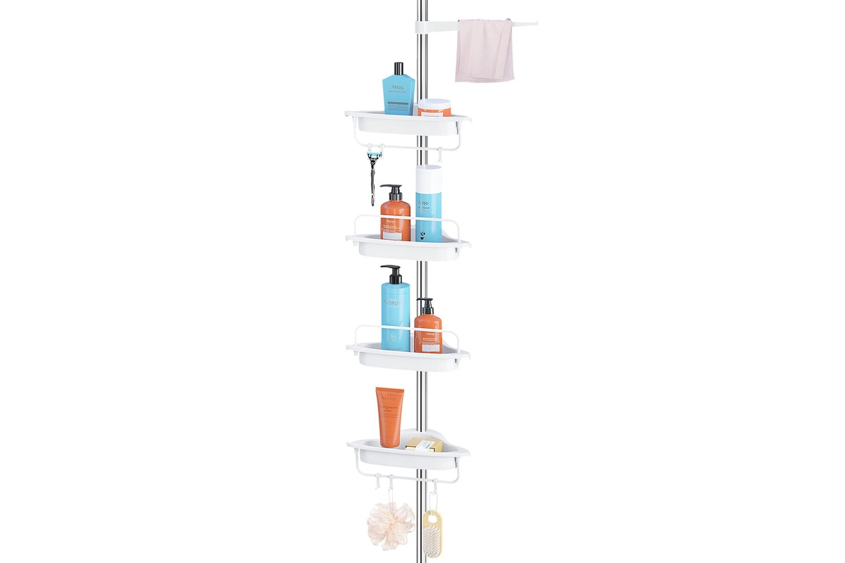 Rustproof Tension Pole Shower Caddy with 4 Basket Shelves, 60 to