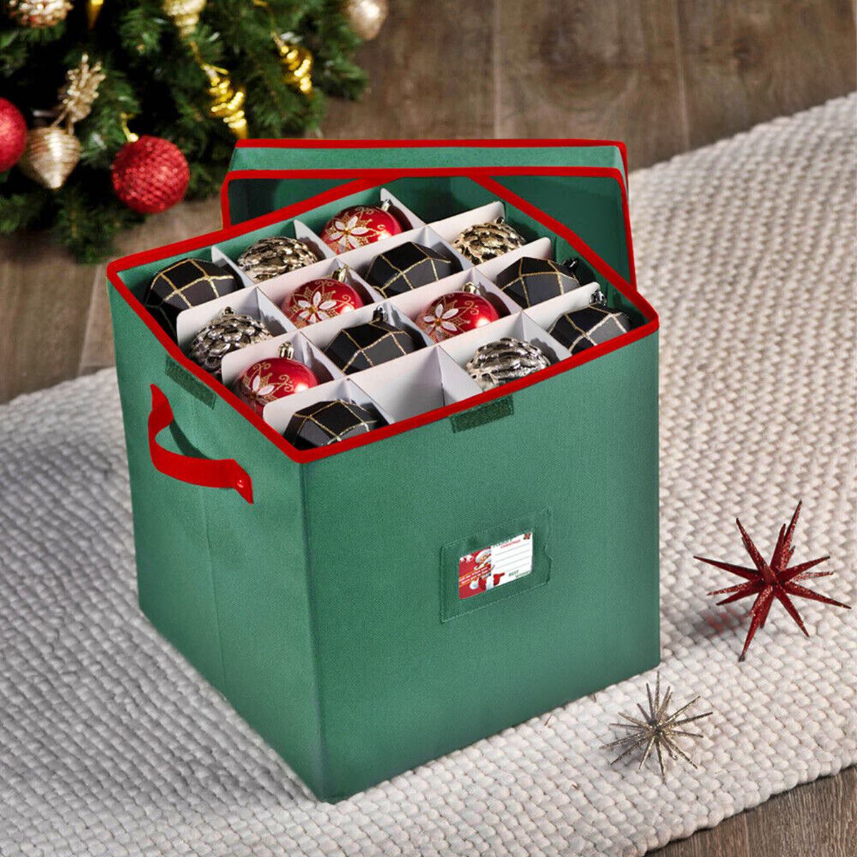 Clear Ornament Storage Box with Adjustable Dividers