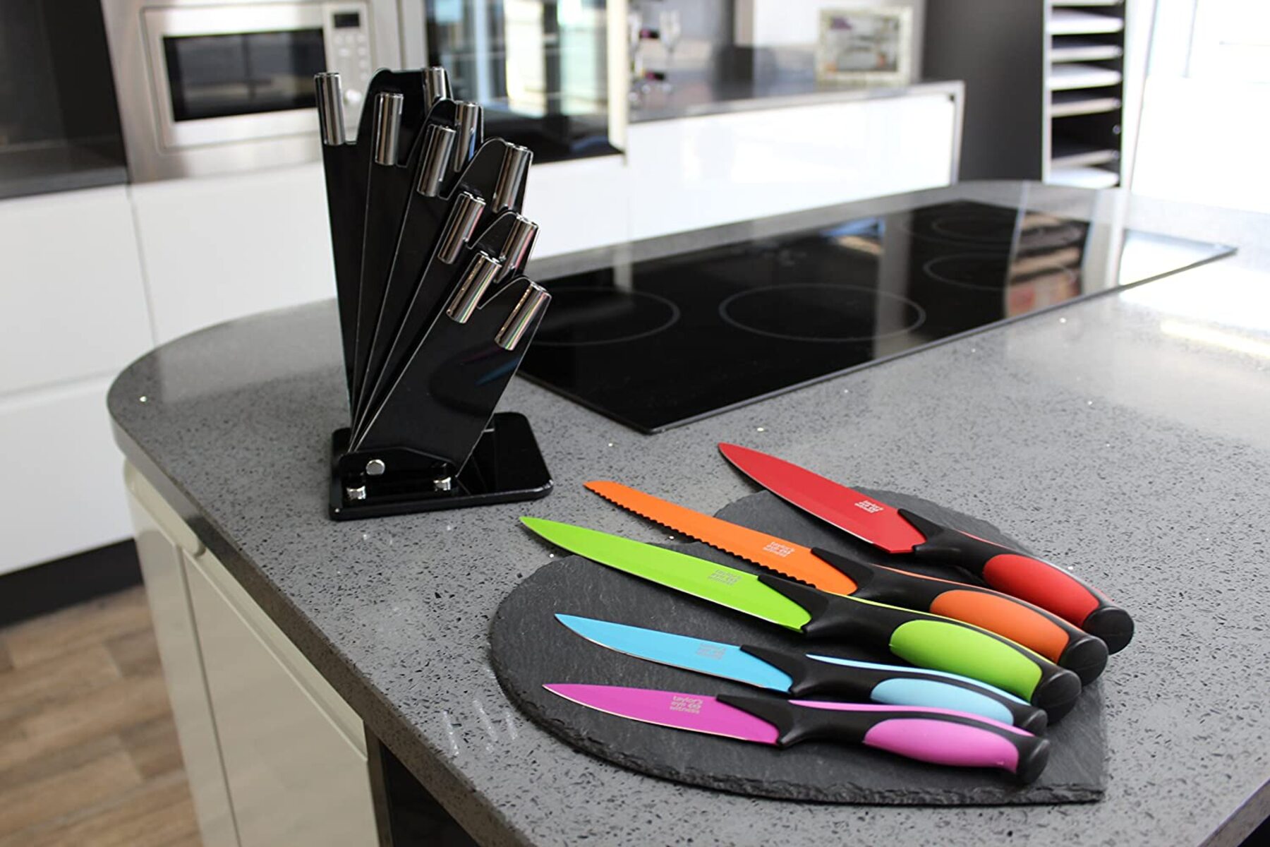 Top Quality 5pcs PP Handle With Acrylic Stand Coating Non-stick Color  Kitchen Knife Set - Buy Top Quality 5pcs PP Handle With Acrylic Stand  Coating Non-stick Color Kitchen Knife Set Product on