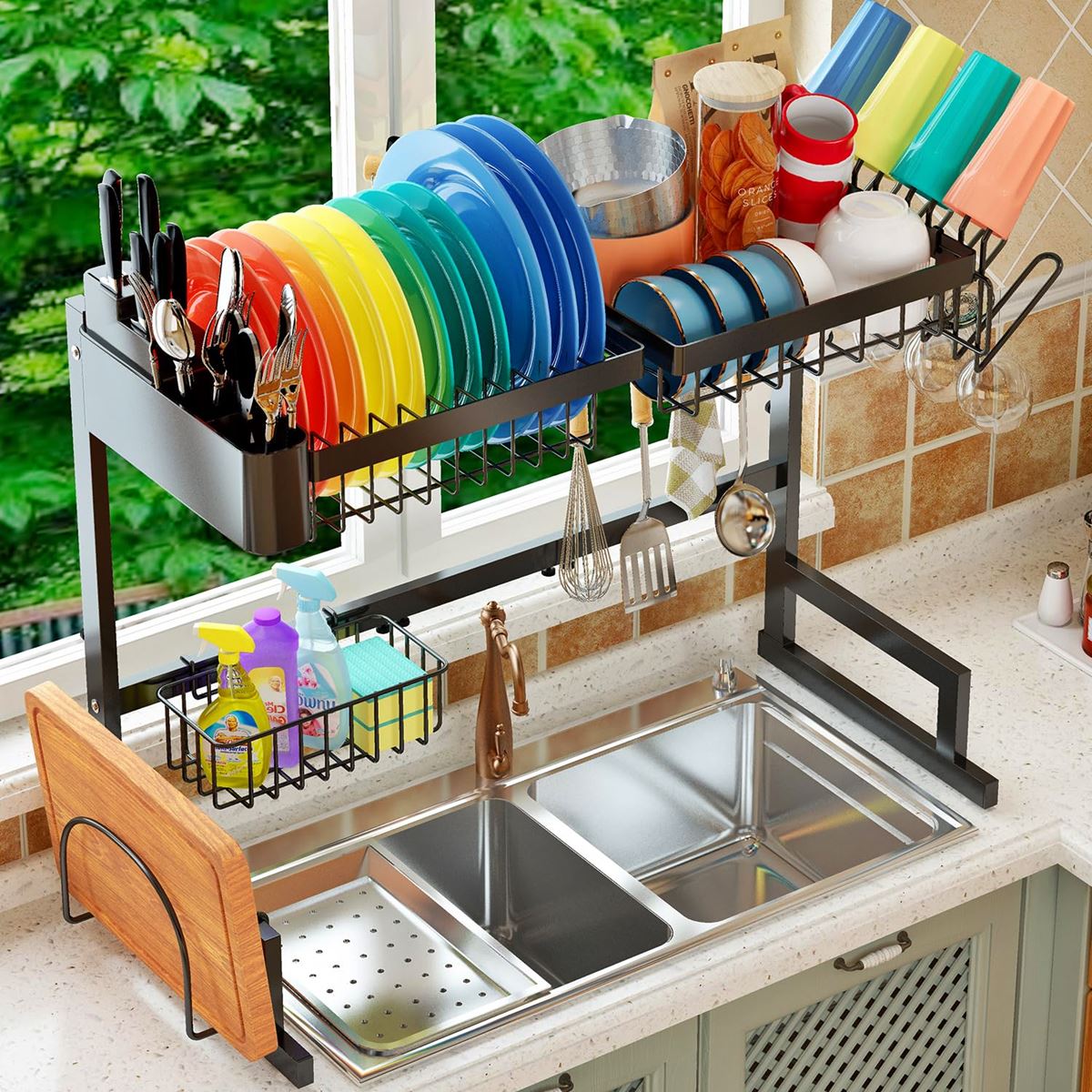 romision Dish Drying Rack, 304 Stainless Steel 2 Tier Large Dish Rack and  Drainboard Set with Swivel Spout Drainage, Full Size