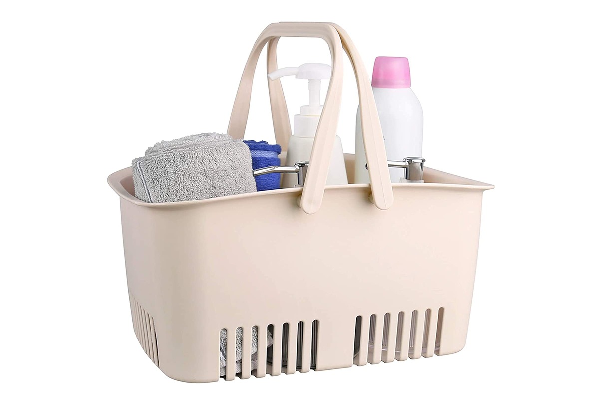 Anyoifax Portable Shower Caddy Cleaning caddy Plastic Basket with Wood Pink