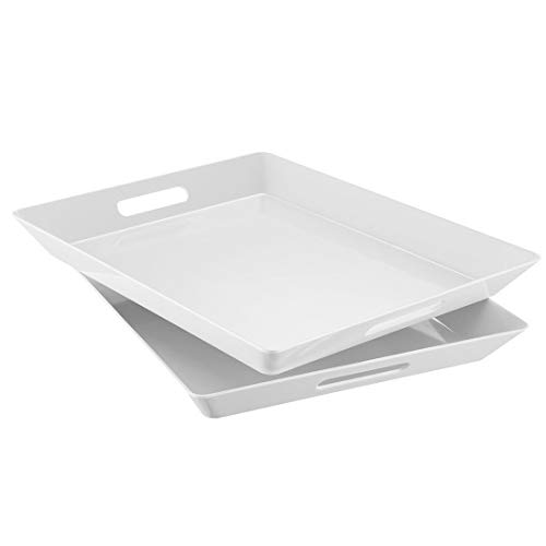 White Large Melamine Serving Tray with Handles