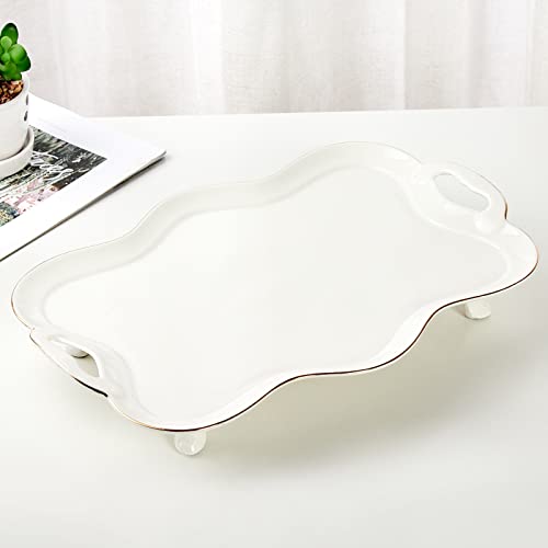 DUJUST Porcelain Serving Tray with Handles