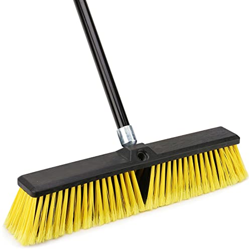 Rubbermaid Maximizer Push-to-Center Broom, 18, PVC Bristles, Yellow-Black