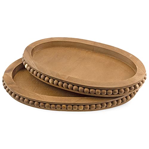 AuldHome Rustic Beaded Wood Tray Set