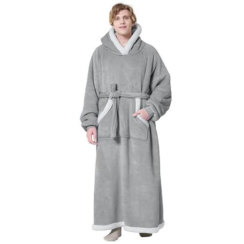 Cozy Wearable Blanket Hoodie with Giant Pocket - Grey