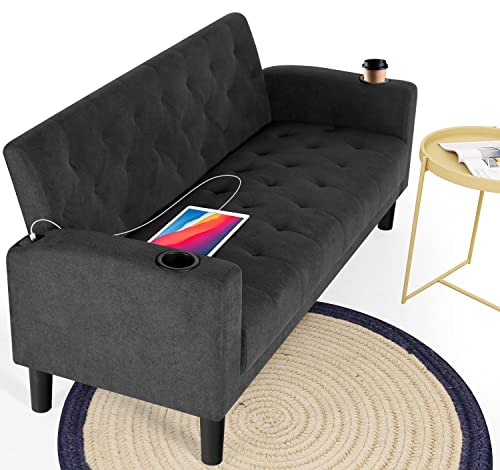 现代簇绒双人沙发带 USB 充电端口