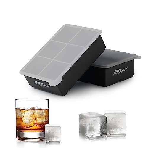  Ticent Ice Cube Trays Set of 2-Silicone Sphere Ice Ball Maker  with Lid & Large Square Ice Molds for Whiskey, Cocktail & Brandy (Grey):  Home & Kitchen
