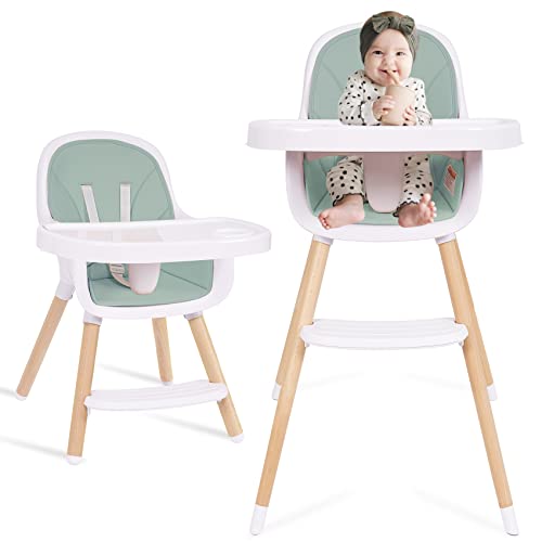 3-in-1 Convertible Wooden High Chair with Adjustable Legs & Double Dishwasher Safe Tray