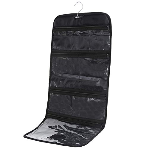Foldable Hanging Travel Toiletry Bag Cosmetic Organizer Storage (Black)