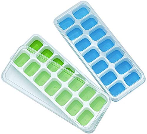 Silicone Easy-Release Ice Cube Trays with Spill-Resistant Lid - 2 Pack