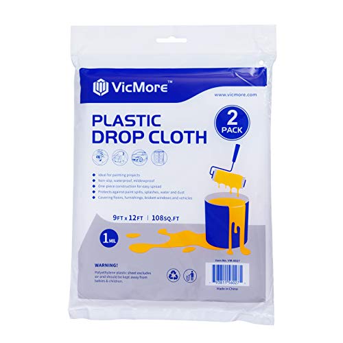 VICMORE Plastic Drop Cloth 9-Feet by 12-Feet