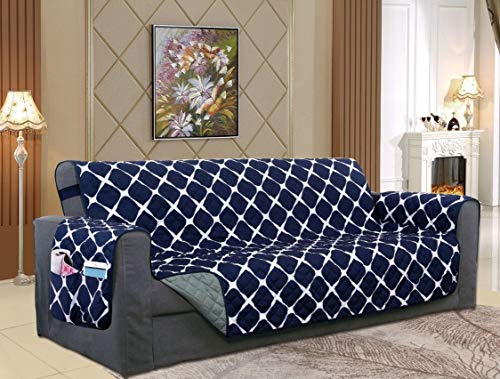 Quilted Furniture Protector Slipcover with Smart Pockets and Elastic Straps