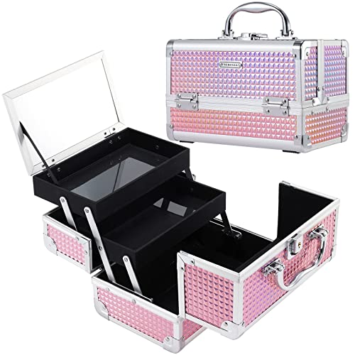 Frenessa Makeup Train Case with Lockable Mirror - Glitter Pink