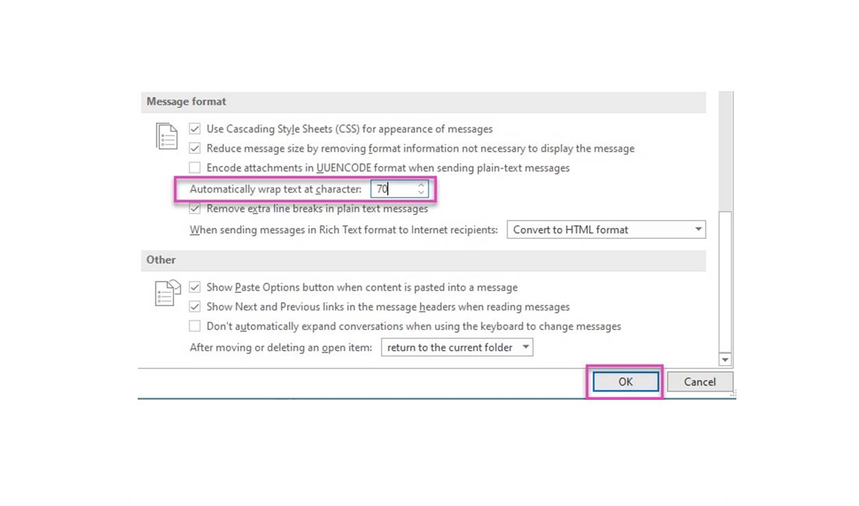 Configure Long Lines To Wrap Automatically In Outlook