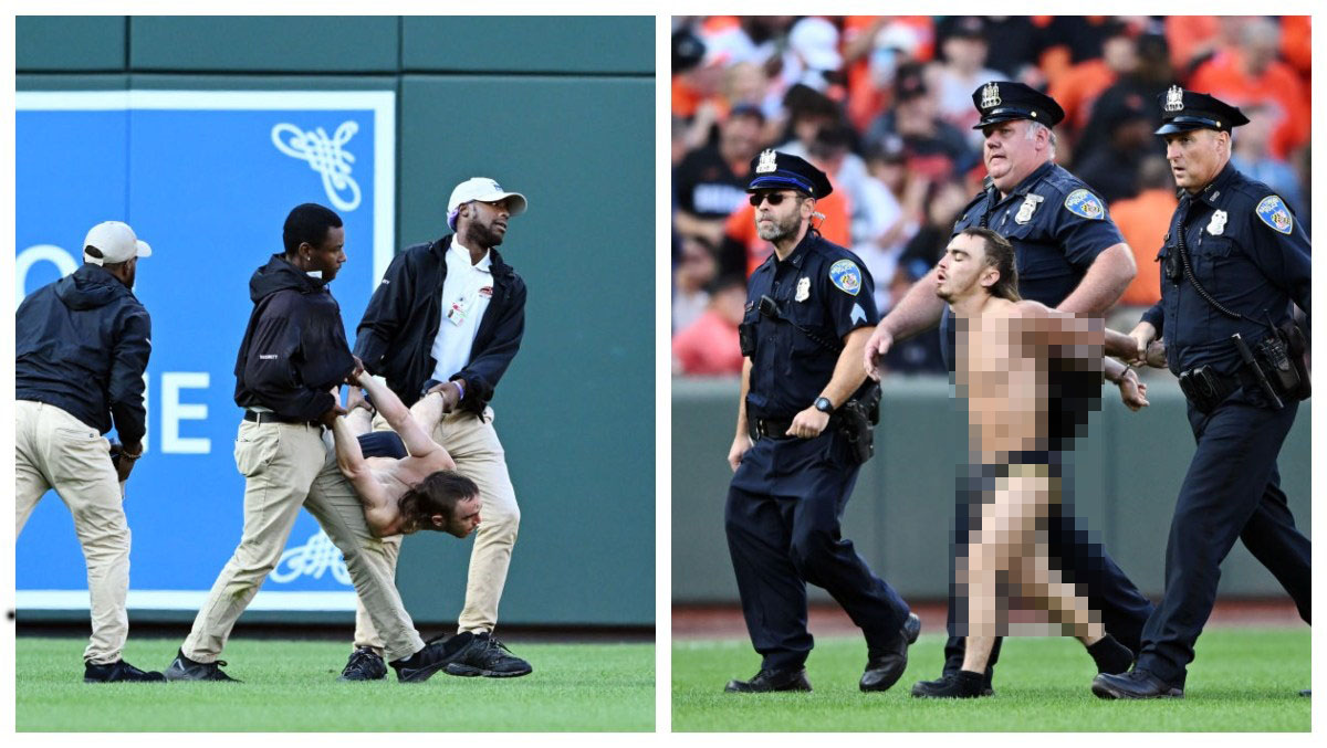 Shirtless Orioles Field Invader Gets Body Slammed By Security Guard And Carried Out
