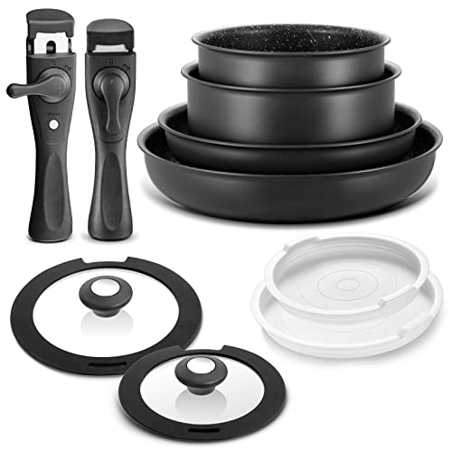 10-Piece Nonstick Induction Cookware Set with Detachable Handles