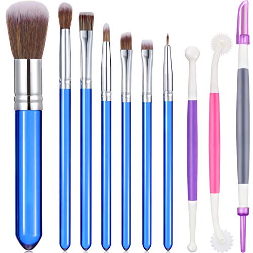 10 Pieces Cake Baking Brushes Food Paint Brush for Chocolate Sugar Cookie Decoration Brushes Set Cookie Decorating Supplies with Fondant and Gum Paste Tool (Blue)