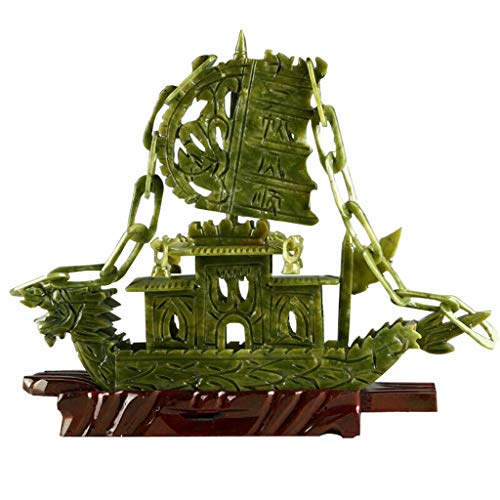 100% Natural Xin Yi Jade Sculpture Carved Dragon Boat Statue Plain Sailing Collectable As Gift