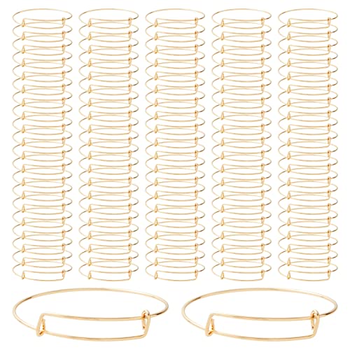 100 Pack Expandable Bangle Bracelets for Jewelry Making, Blank Memory Wire Cuffs for Women, Wholesale, DIY Crafts (Gold)