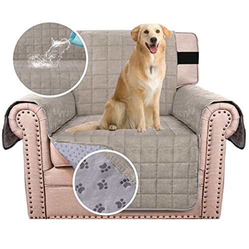 100% Waterproof Sofa Furniture Cover Suede Couch Covers for Dogs Velvet Sofa Protector Leather Chair Cover Seat Width 23" Sofa Slipcovers with 2" Strap and Non-Slip Backing (Chair, Taupe)