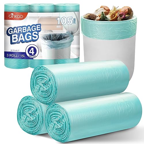 105 Count Small Garbage Bags 4 Gallon Trash Bag for Bathroom, Clear Small Trash Can Liners, Unscented, 4Gal/15L