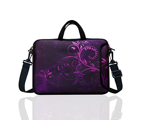 11.6-12.5-Inch Neoprene Laptop Shoulder Messenger Bag Sleeve (Purple Flower)