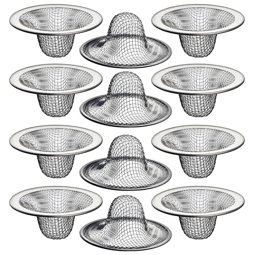 12 Pack - 2.125" Top / 1" Basket- Mesh Sink Drain Strainer Hair Catcher for Bathroom Sink, Utility, Slop, Laundry, RV and Lavatory